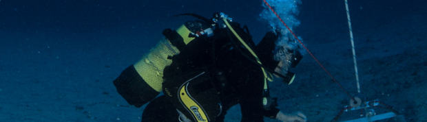 Diver installing an ADCP currentmeter mooring